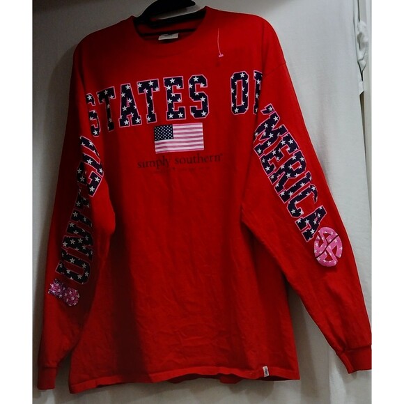 Simply Southern Womens XL Red USA America Flag Patriotic Graphic Long Sleeve Tee - Picture 1 of 7